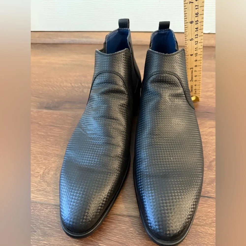 Maceoo Men's Chelsea Boots Size 9 US / 42 EU‎ Black Leather Carbon Fiber Slip On - Picture 4 of 9